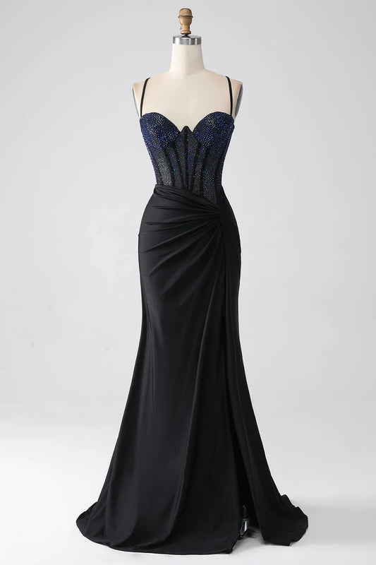 Mermaid Spaghetti Straps Long Corset Prom Dress With Beading