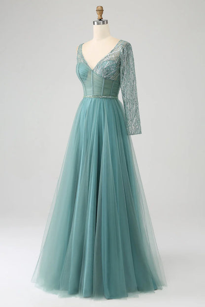 A-Line Sparkly Sequin Long Corset Prom Dress