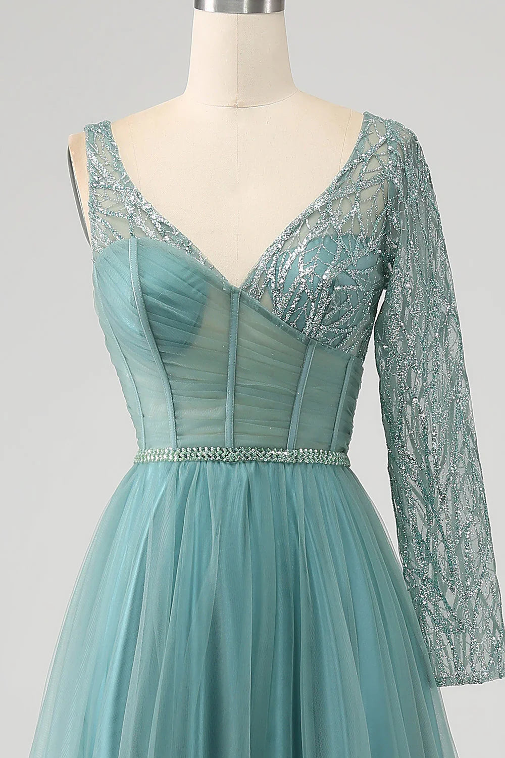 A-Line Sparkly Sequin Long Corset Prom Dress