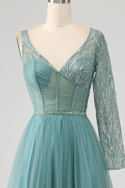 A-Line Sparkly Sequin Long Corset Prom Dress