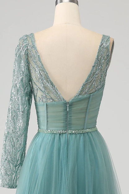 A-Line Sparkly Sequin Long Corset Prom Dress