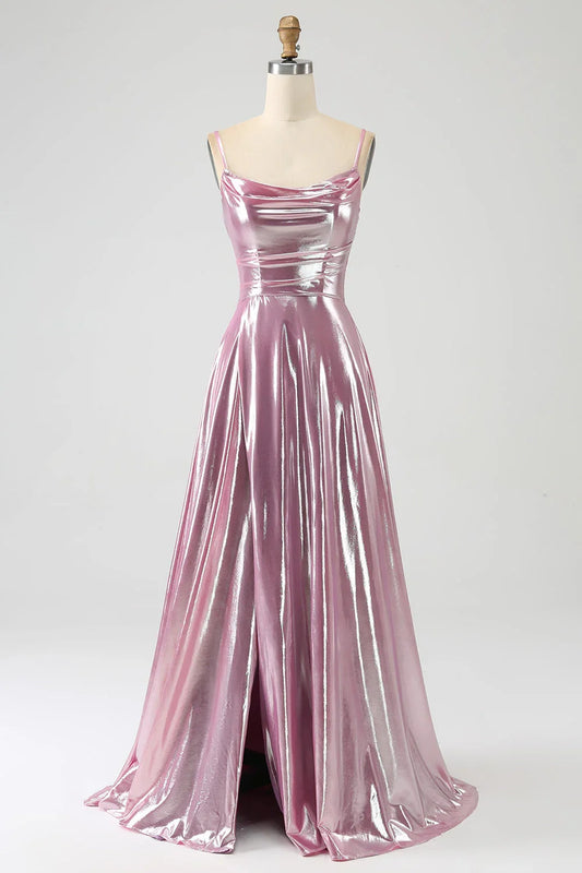 A Line Spaghetti Straps Long Prom Dress With Split Front