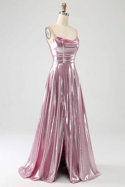 A Line Spaghetti Straps Long Prom Dress With Split Front