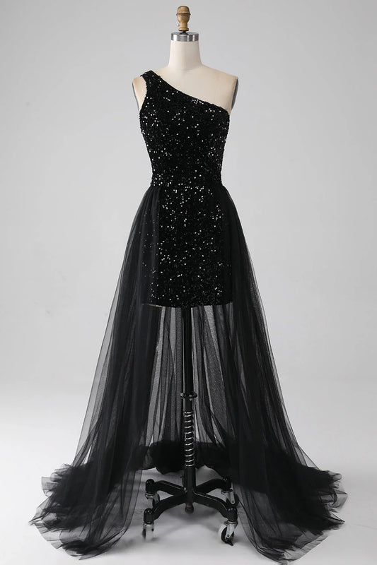 A-Line One Shoulder Sequins Prom Dress