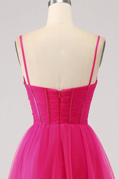 A-Line Spaghetti Straps Long Corset Prom Dress With Slit