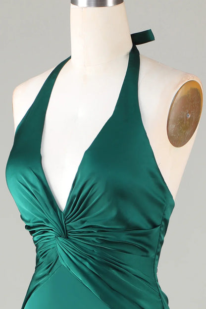 Mermaid Halter Long Satin Bridesmaid Dress