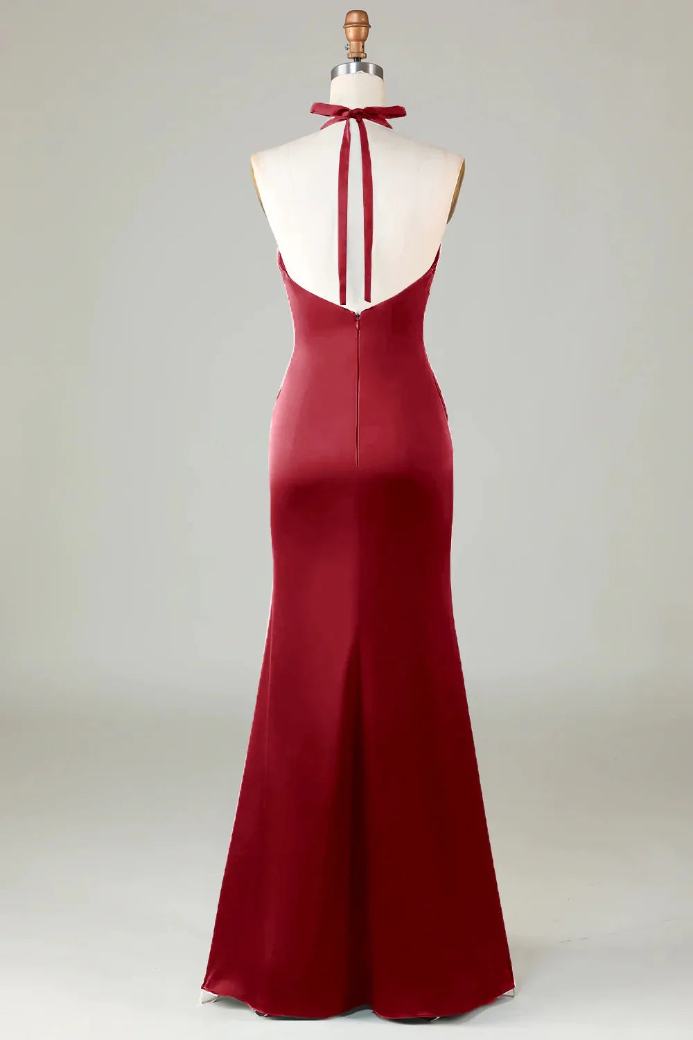 Mermaid Halter Long Satin Bridesmaid Dress
