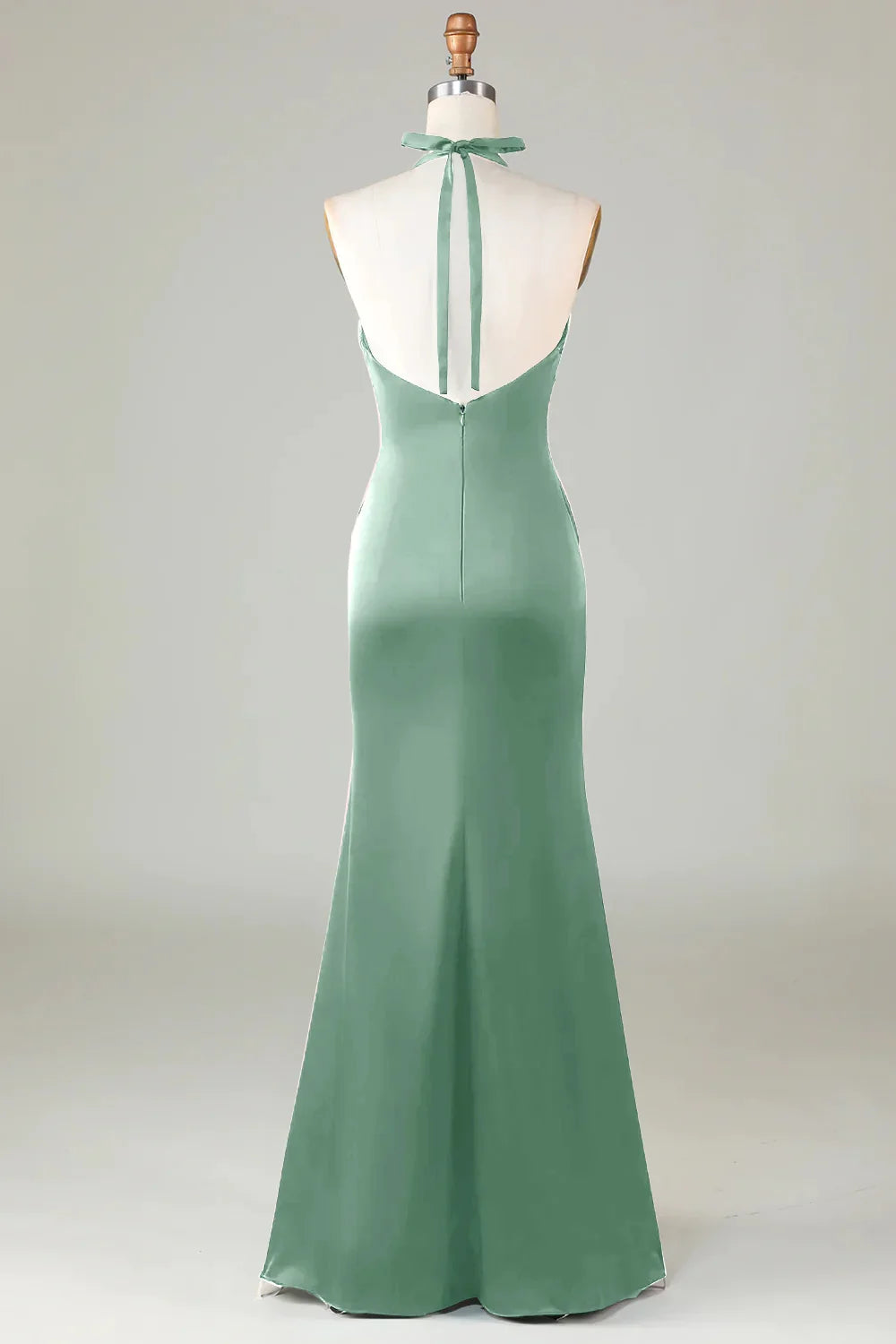 Mermaid Halter Long Satin Bridesmaid Dress