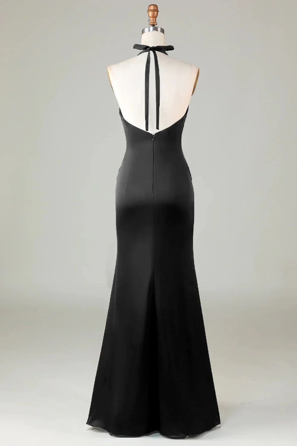 Mermaid Halter Long Satin Bridesmaid Dress