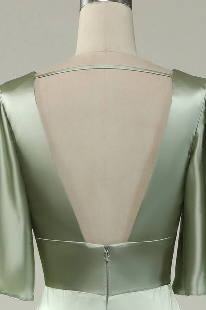 A Line Deep V Neck Bridesmaid Dress With Half Sleeves