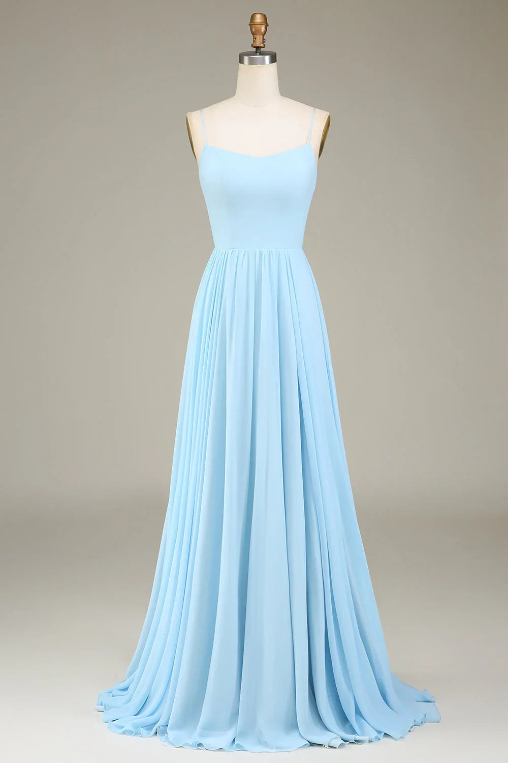 Sky‑Blue Chiffon A‑Line Sweetheart Spaghetti‑Strap Crisscross Lace‑Up Back Floor‑Length Bridesmaid Dresses