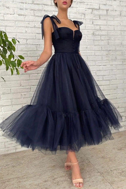 Cute A-Line Blue Tulle Short Prom Dresses