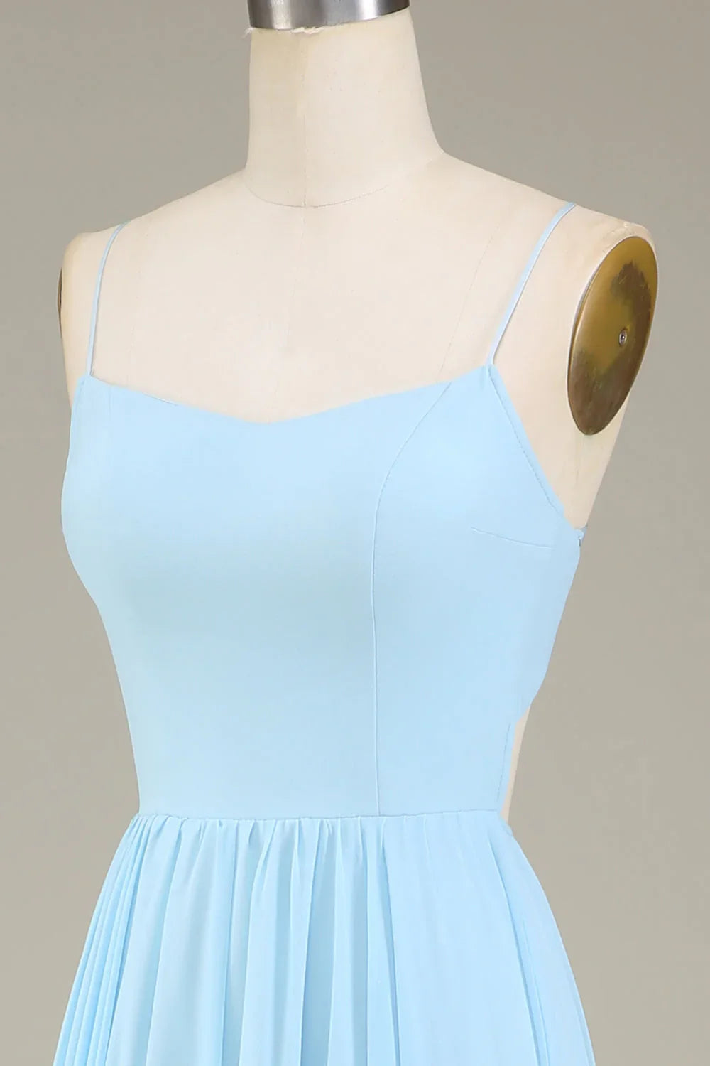 Sky‑Blue Chiffon A‑Line Sweetheart Spaghetti‑Strap Crisscross Lace‑Up Back Floor‑Length Bridesmaid Dresses