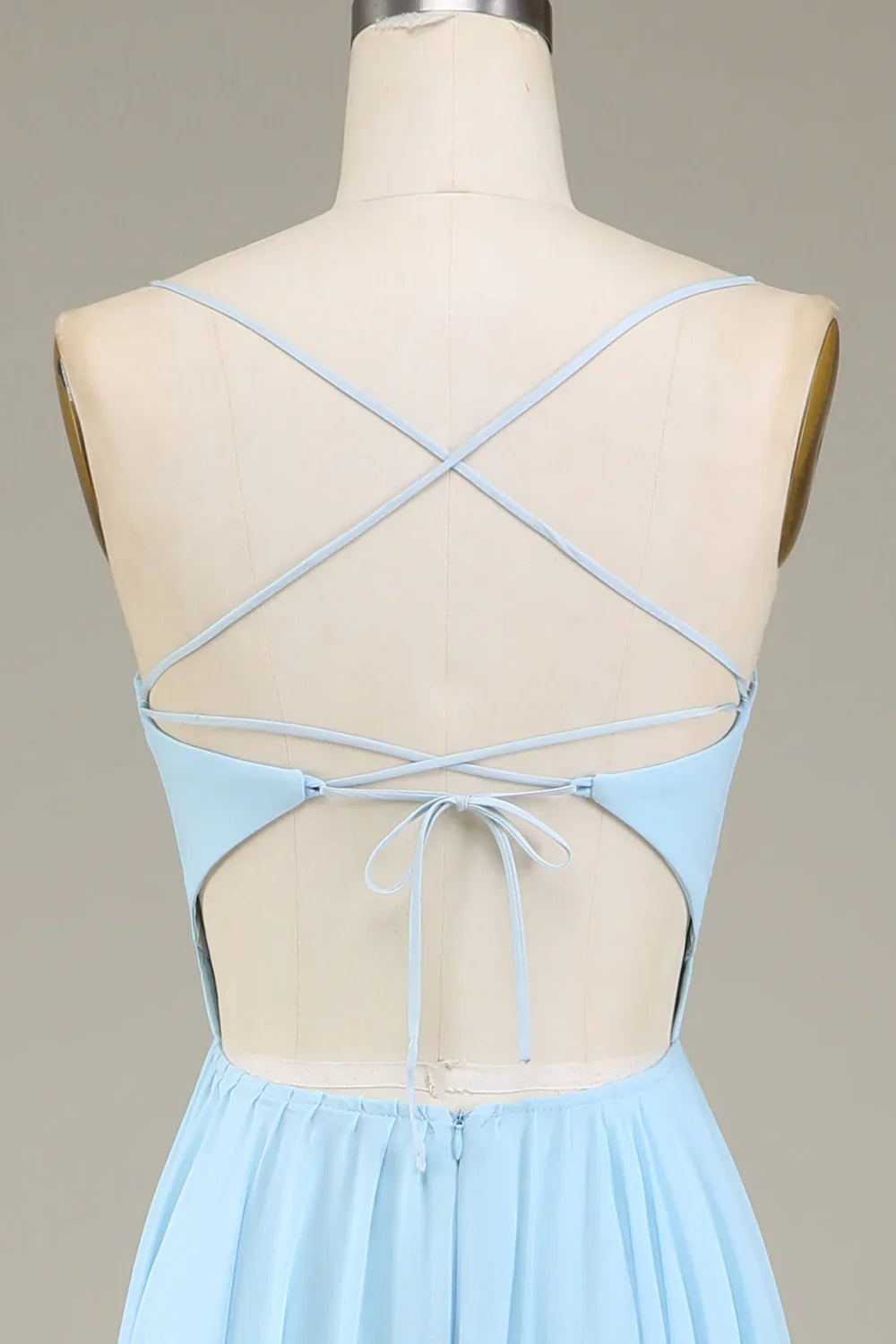 Sky‑Blue Chiffon A‑Line Sweetheart Spaghetti‑Strap Crisscross Lace‑Up Back Floor‑Length Bridesmaid Dresses