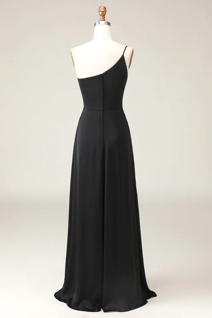 A-Line Chiffon One Shoulder Floor Length Bridesmaid Dress