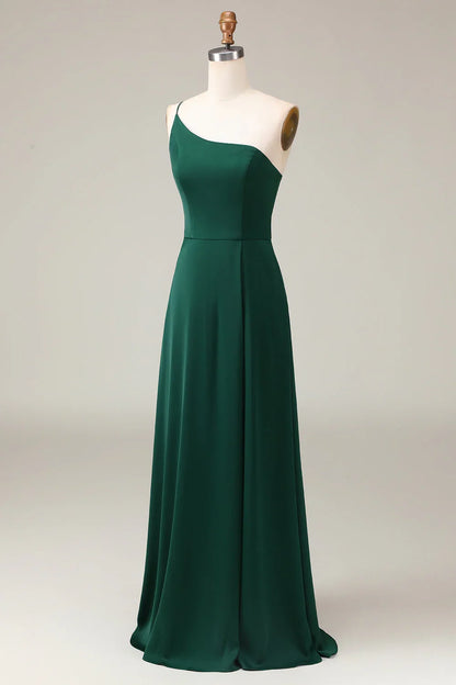 A-Line Chiffon One Shoulder Floor Length Bridesmaid Dress