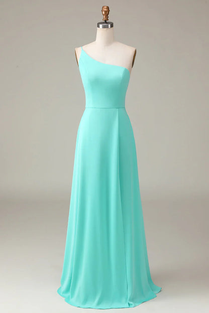 A-Line Chiffon One Shoulder Floor Length Bridesmaid Dress