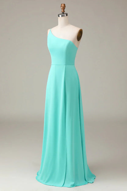 A-Line Chiffon One Shoulder Floor Length Bridesmaid Dress