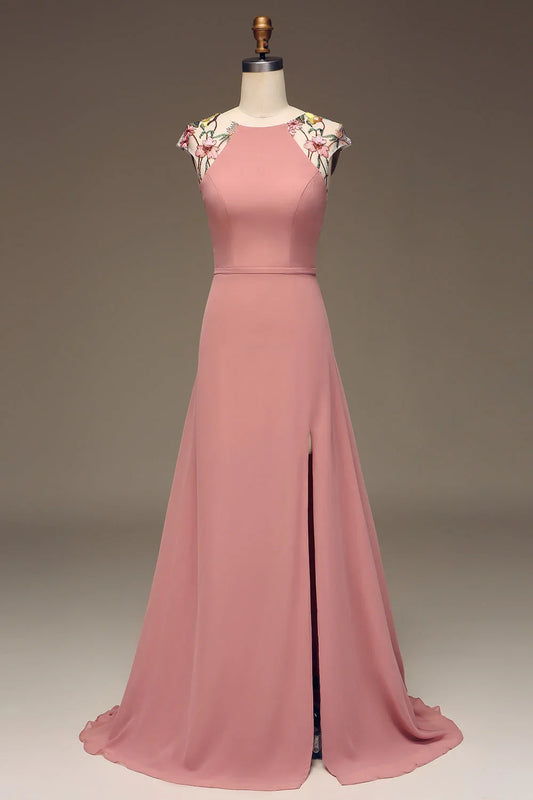 A-Line Chiffon And Embroidery Maxi Bridesmaid Dress
