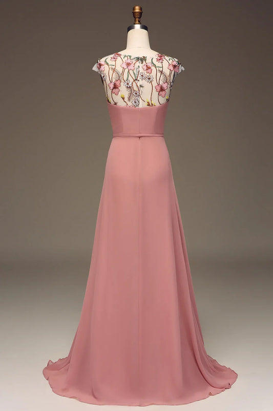 A-Line Chiffon And Embroidery Maxi Bridesmaid Dress