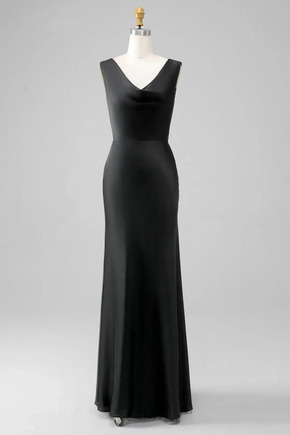 Mermaid Cowl Neck Satin Long Bridesmaid Dress Prom Dress
