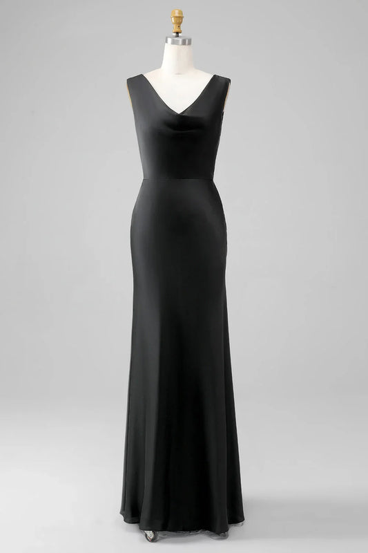 Mermaid Cowl Neck Satin Long Bridesmaid Dress Prom Dress
