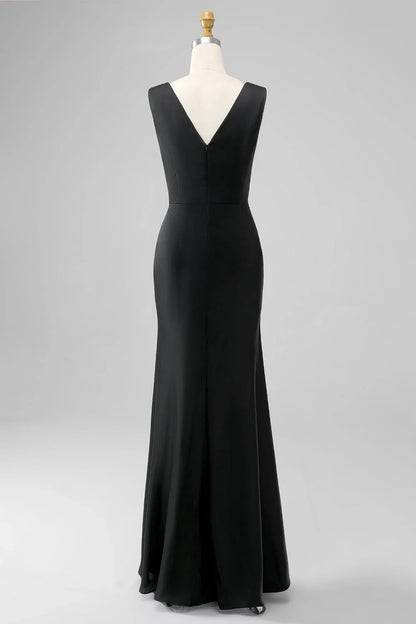 Mermaid Cowl Neck Satin Long Bridesmaid Dress Prom Dress