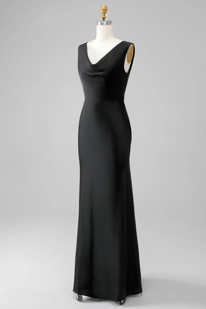 Mermaid Cowl Neck Satin Long Bridesmaid Dress Prom Dress