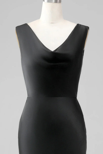 Mermaid Cowl Neck Satin Long Bridesmaid Dress Prom Dress