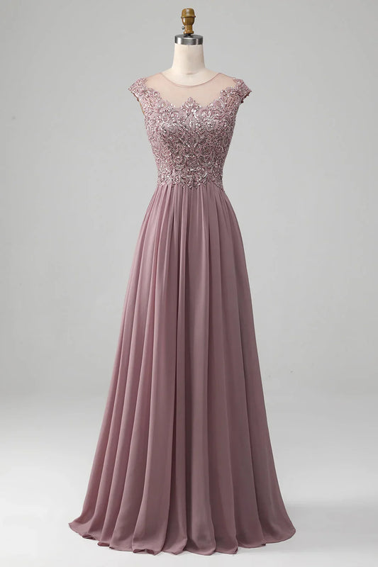 A-Line Beaded Blush Mother of the Bride Dresses