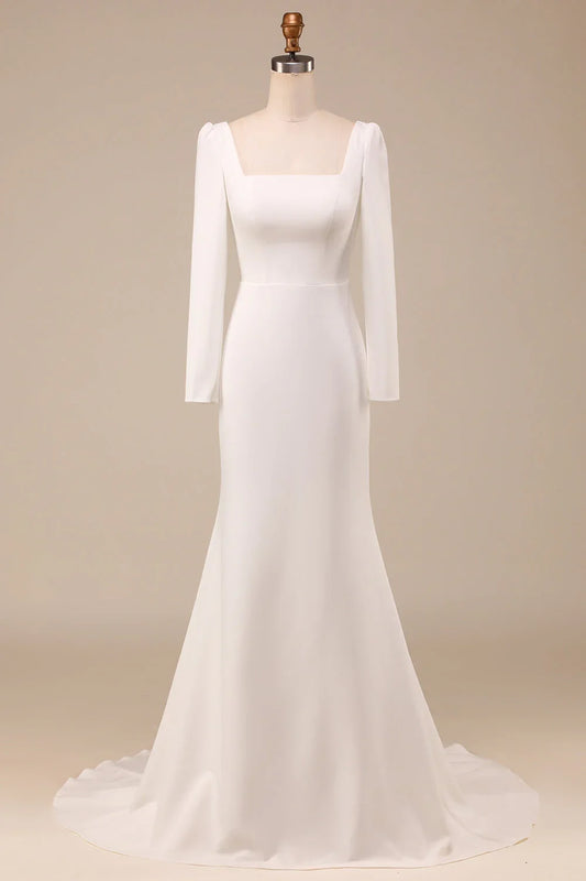 Mermaid Square Neck Bridal Dress With Long Sleeves