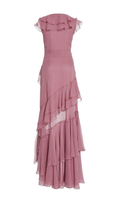 V-Neck Pleated Sleeveless Back Zippered Prom Dress