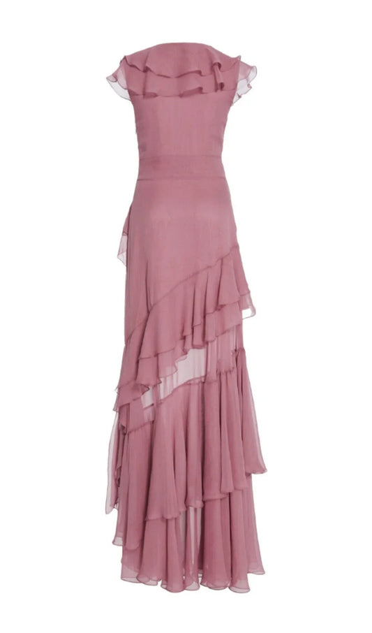 V-Neck Pleated Sleeveless Back Zippered Prom Dress