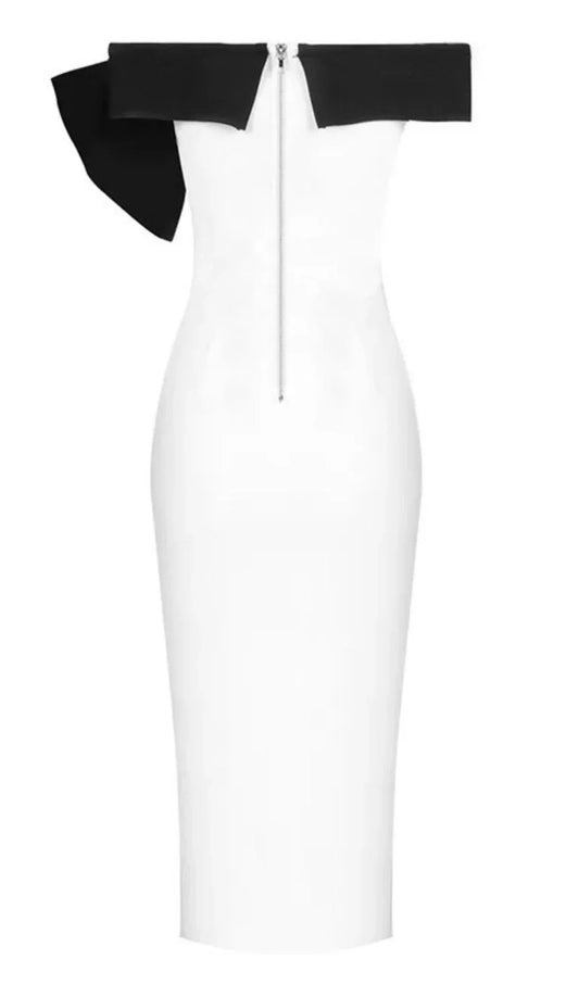 Off Shoulder Split Sleeveless With Black Bow