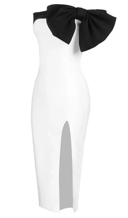 Off Shoulder Split Sleeveless With Black Bow