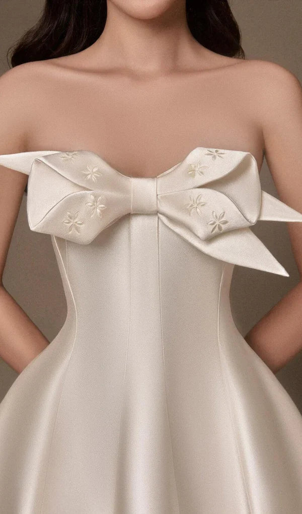 A-Line Sleeveless Strapless With a Bow On The Chest Prom Dress