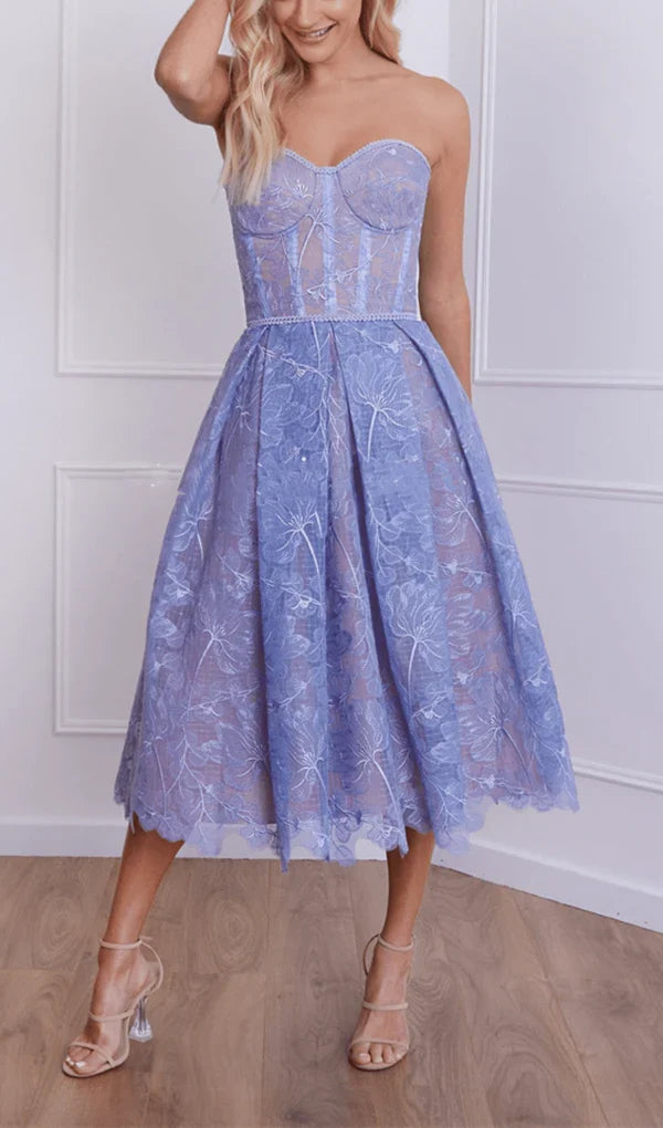 Off-the-Shoulder A-Line Strapless Waistband Lace Back Zipper Prom Dress