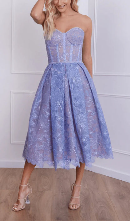 Off-the-Shoulder A-Line Strapless Waistband Lace Back Zipper Prom Dress