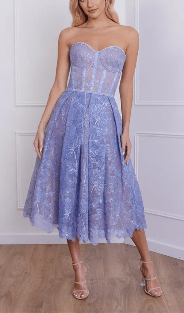 Off-the-Shoulder A-Line Strapless Waistband Lace Back Zipper Prom Dress