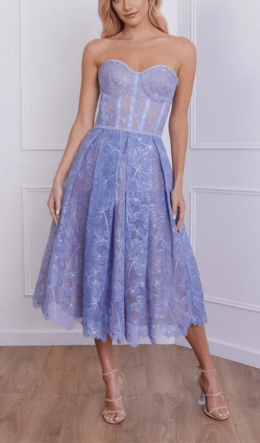 Off-the-Shoulder A-Line Strapless Waistband Lace Back Zipper Prom Dress
