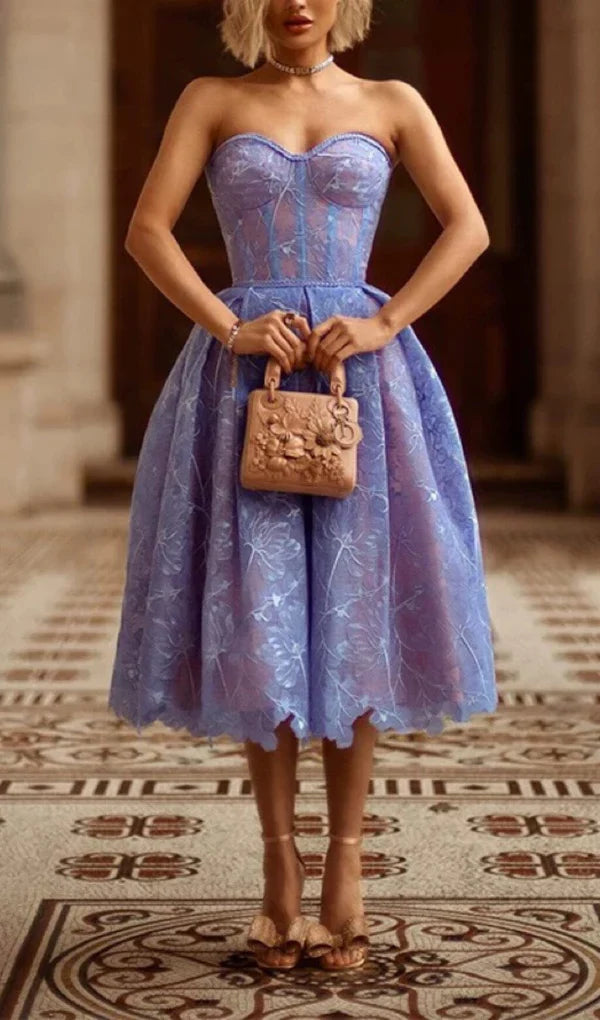 Off-the-Shoulder A-Line Strapless Waistband Lace Back Zipper Prom Dress