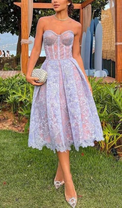 Off-the-Shoulder A-Line Strapless Waistband Lace Back Zipper Prom Dress