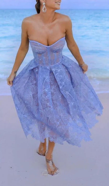 Off-the-Shoulder A-Line Strapless Waistband Lace Back Zipper Prom Dress