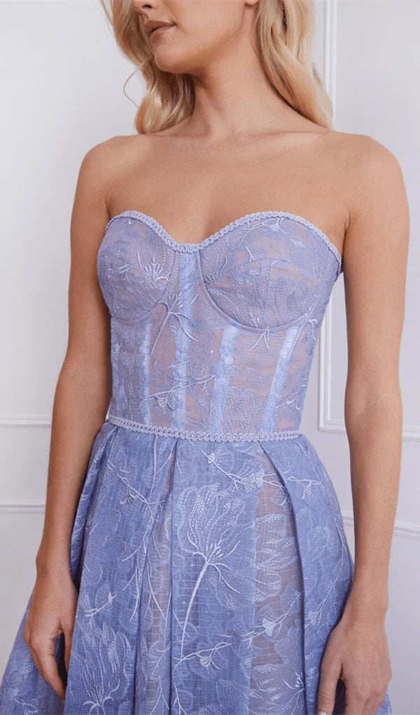 Off-the-Shoulder A-Line Strapless Waistband Lace Back Zipper Prom Dress