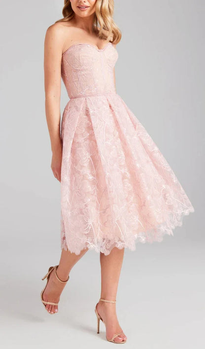 Off-the-Shoulder A-Line Strapless Waistband Lace Back Zipper Prom Dress