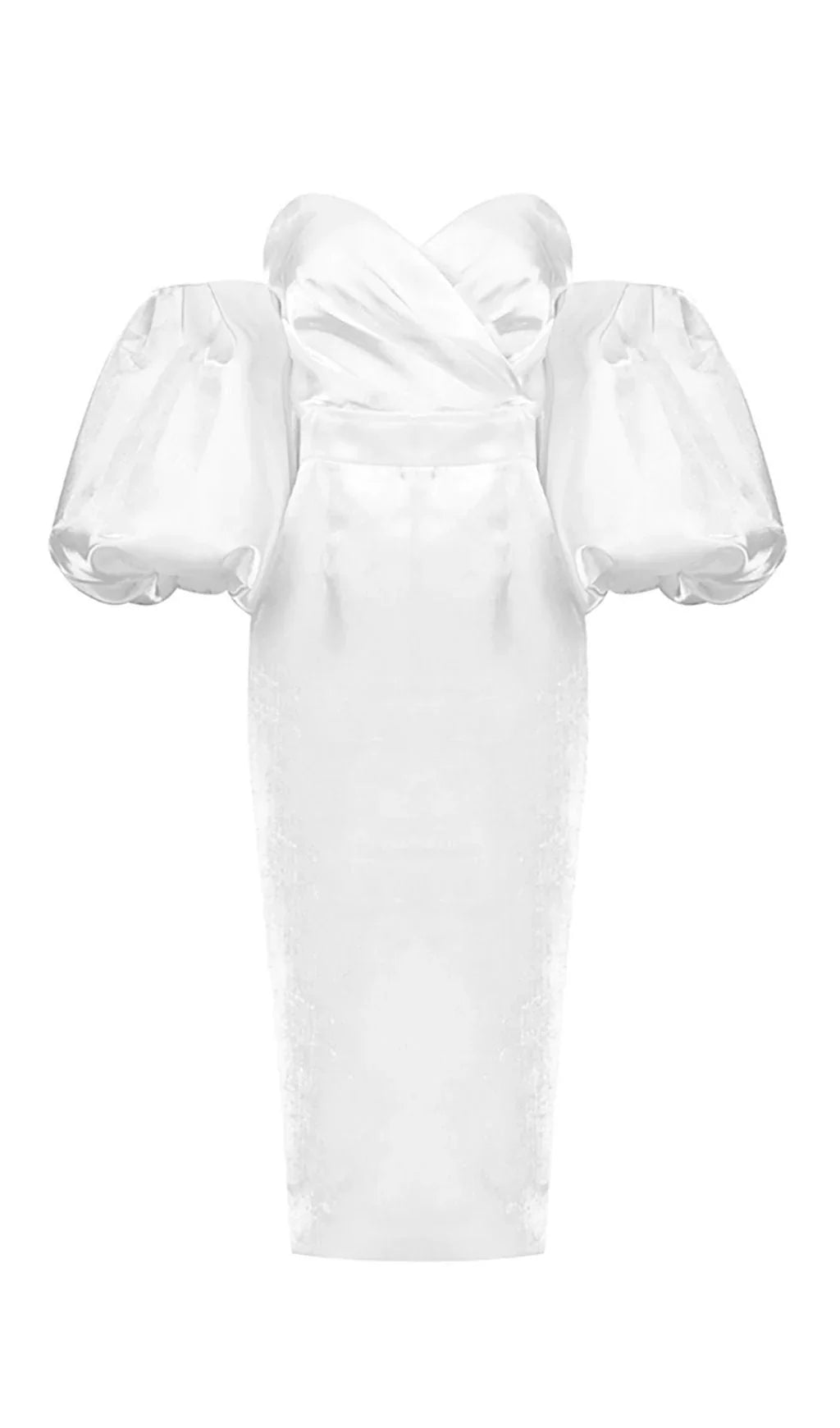 White Satin Strapless Prom Dress With Bubble Sleeves