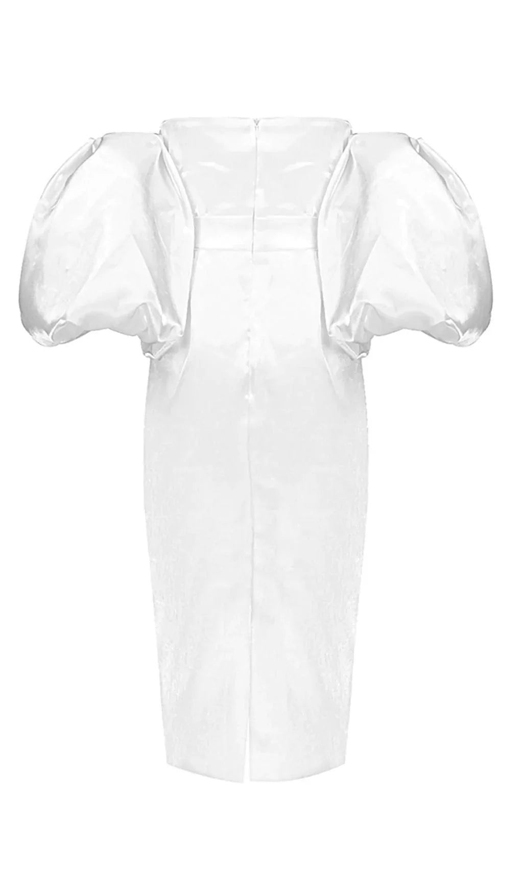 White Satin Strapless Prom Dress With Bubble Sleeves