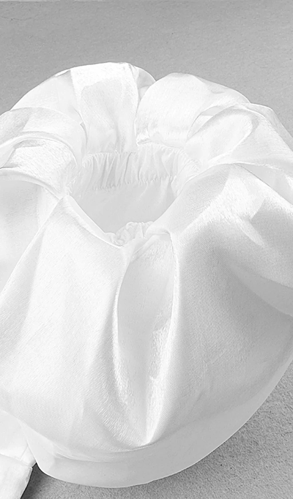 White Satin Strapless Prom Dress With Bubble Sleeves