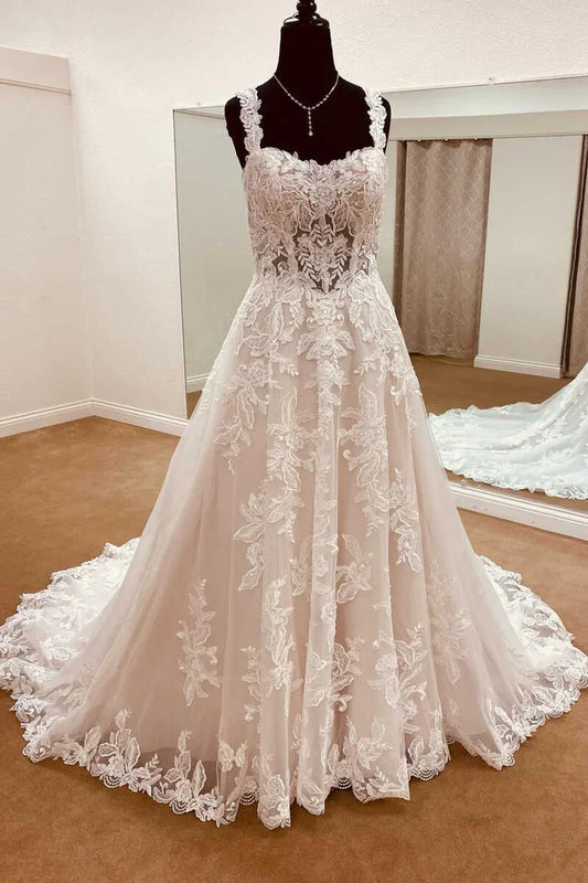 Lace Sweetheart Straps A-Line Long Bridal Gown