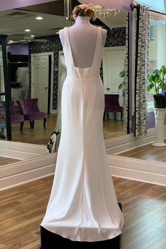 V-Neck Square Back Long Bridal Gown